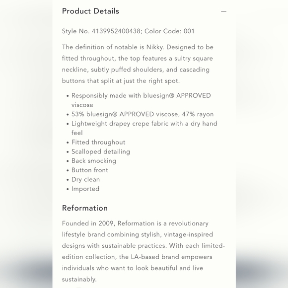 Reformation Black Button Front Long Sleeve Top Size 10 - Picture 5 of 10